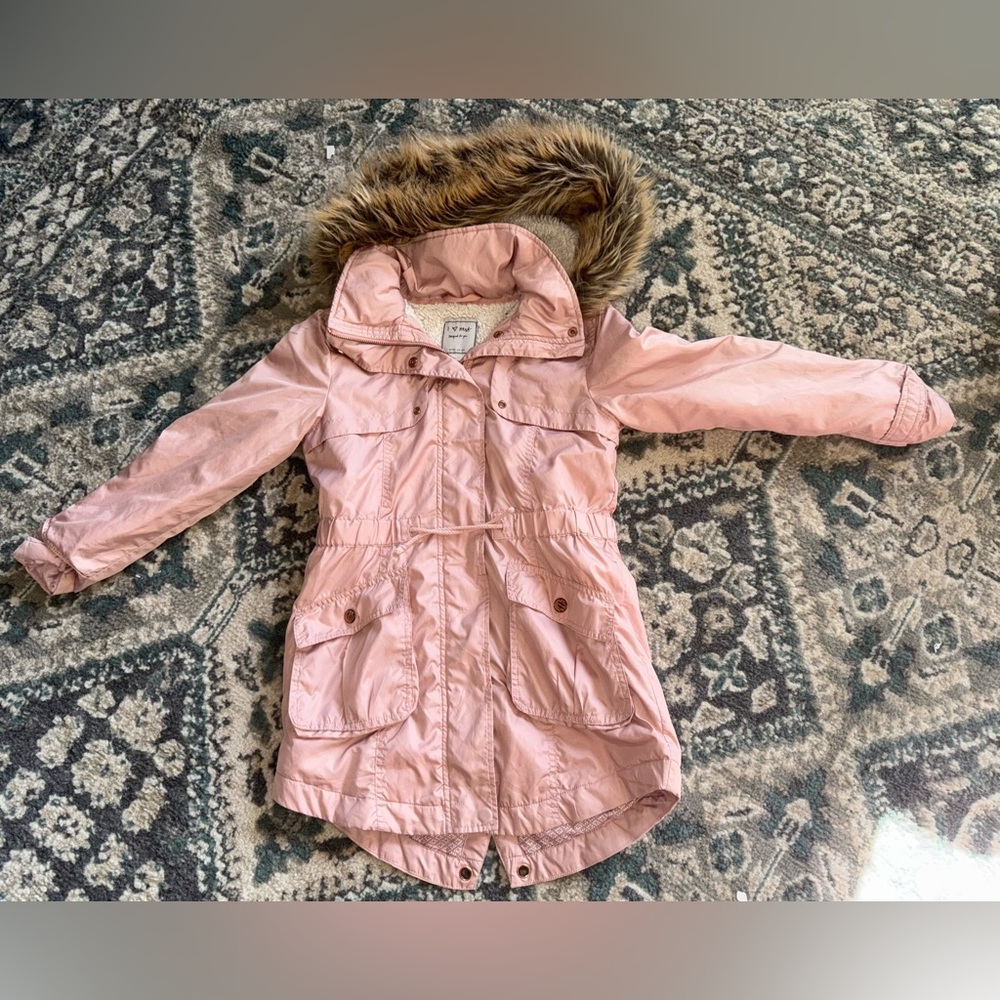 Next Direct UK Pink Hooded Parka with Faux Fur Trim